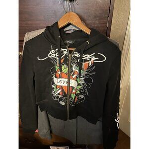 Ed Hardy Black Bomber Jacket with Vibrant Graphic
